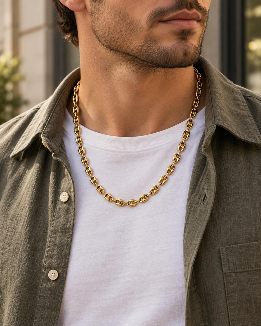 Vintage Puffed Mariner "Gucci Link" 10k Gold Chain Necklace — 22