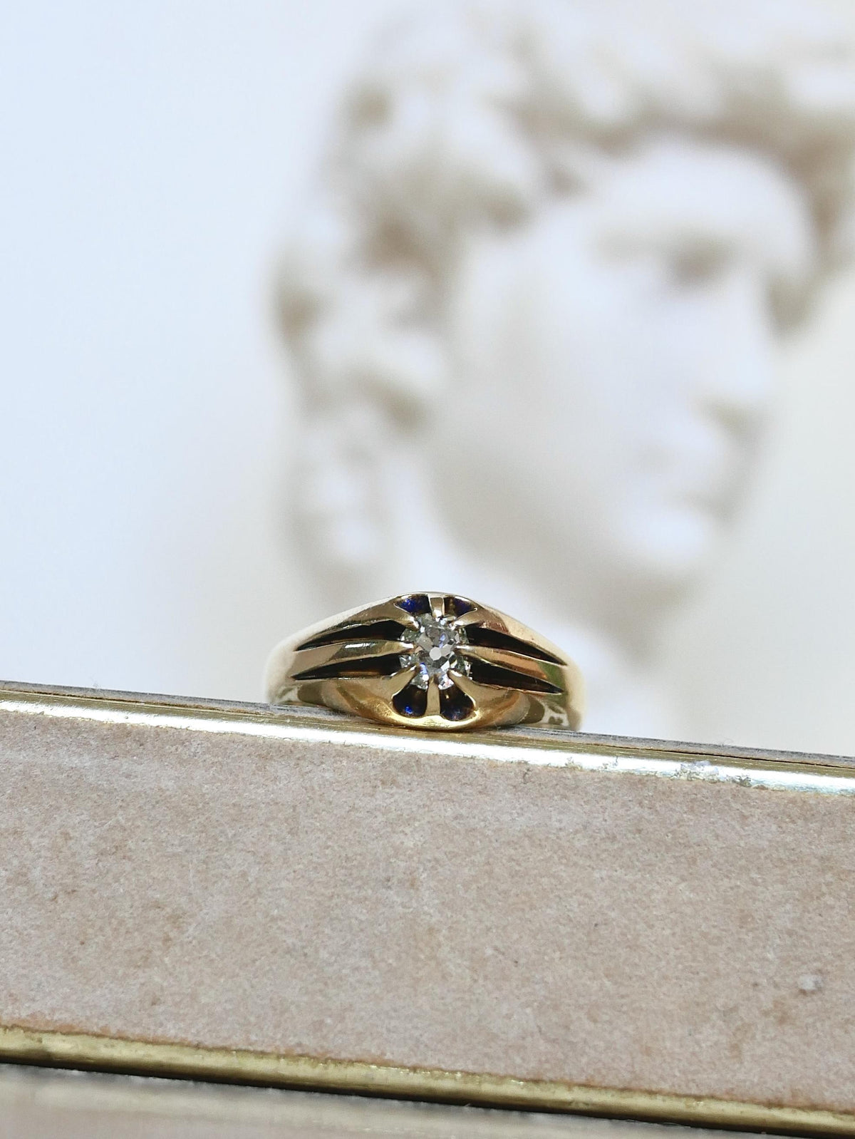 Victorian Chester 1870 Old Mine Cut Diamond Belcher Buttercup 18k Gold Ring
