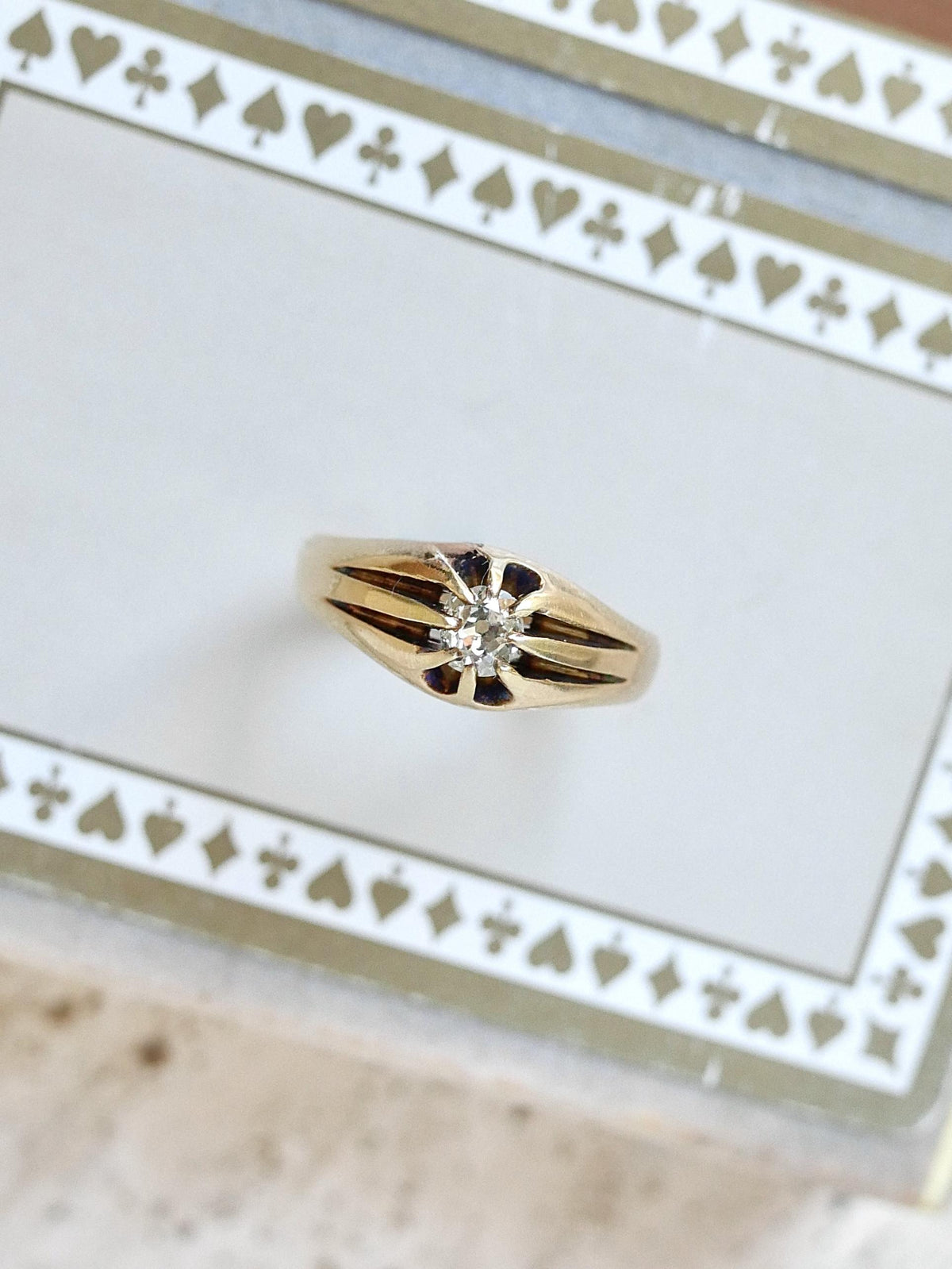 Victorian Chester 1870 Old Mine Cut Diamond Belcher Buttercup 18k Gold Ring