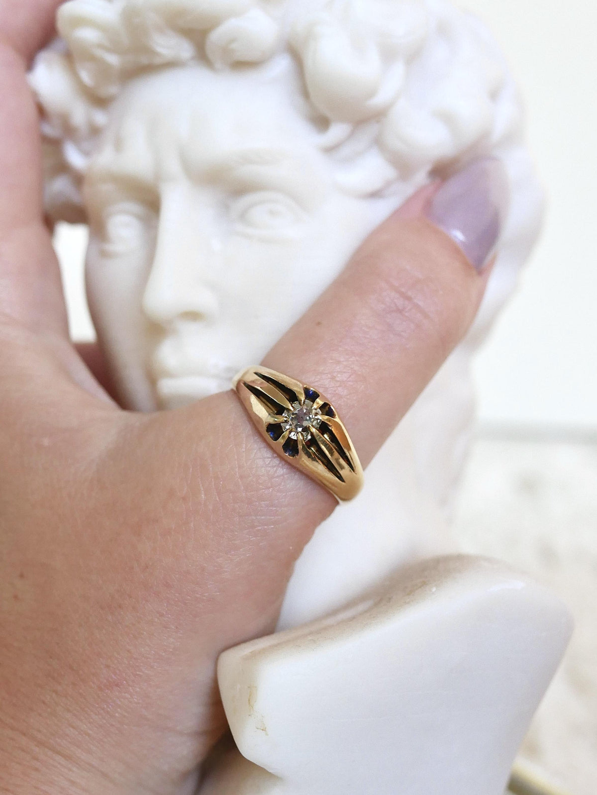 Victorian Chester 1870 Old Mine Cut Diamond Belcher Buttercup 18k Gold Ring
