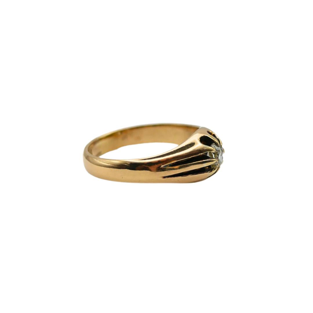 Victorian Chester 1870 Old Mine Cut Diamond Belcher Buttercup 18k Gold Ring