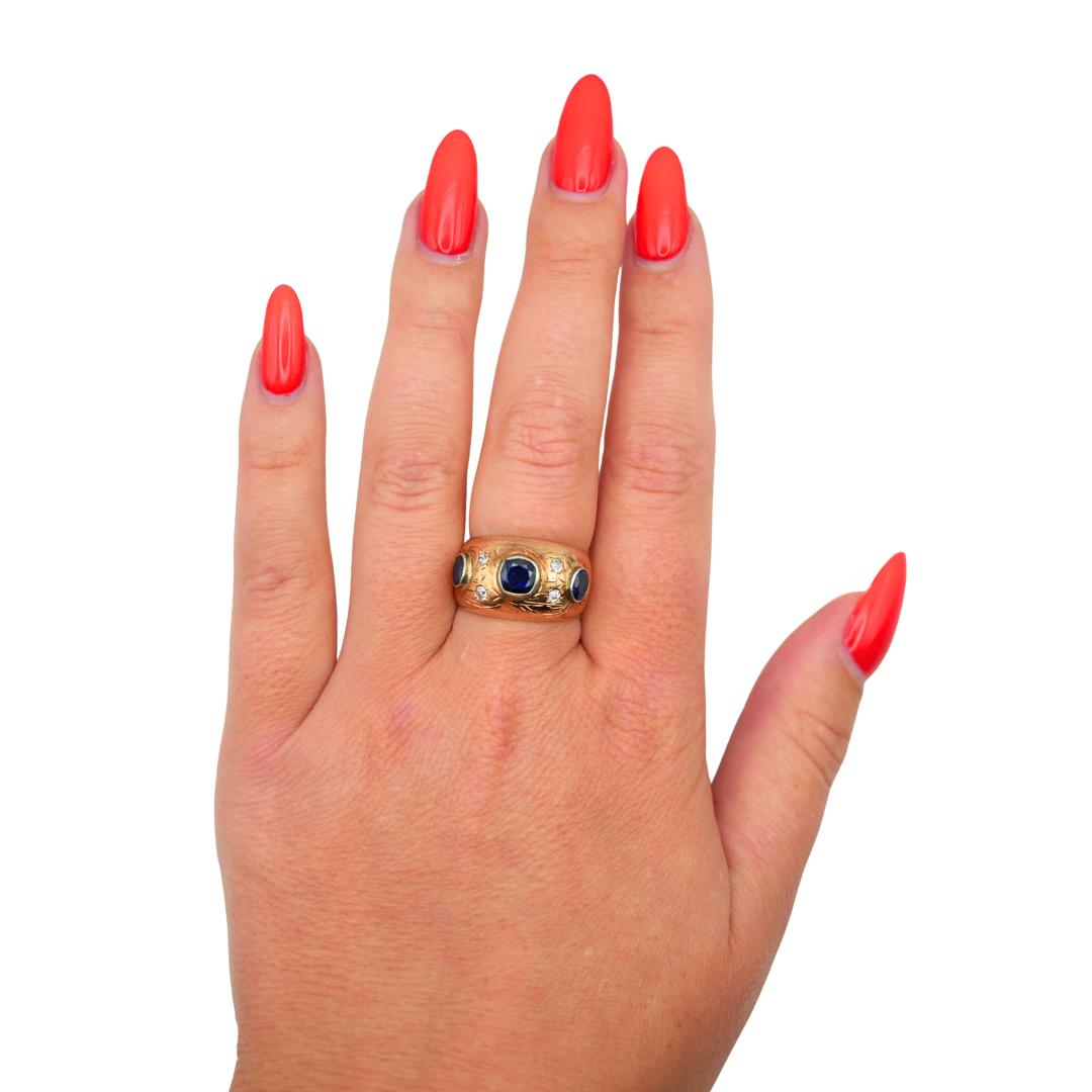 Victorian Sapphire Old Cut Diamond Bezel Set 14k Gold Ring