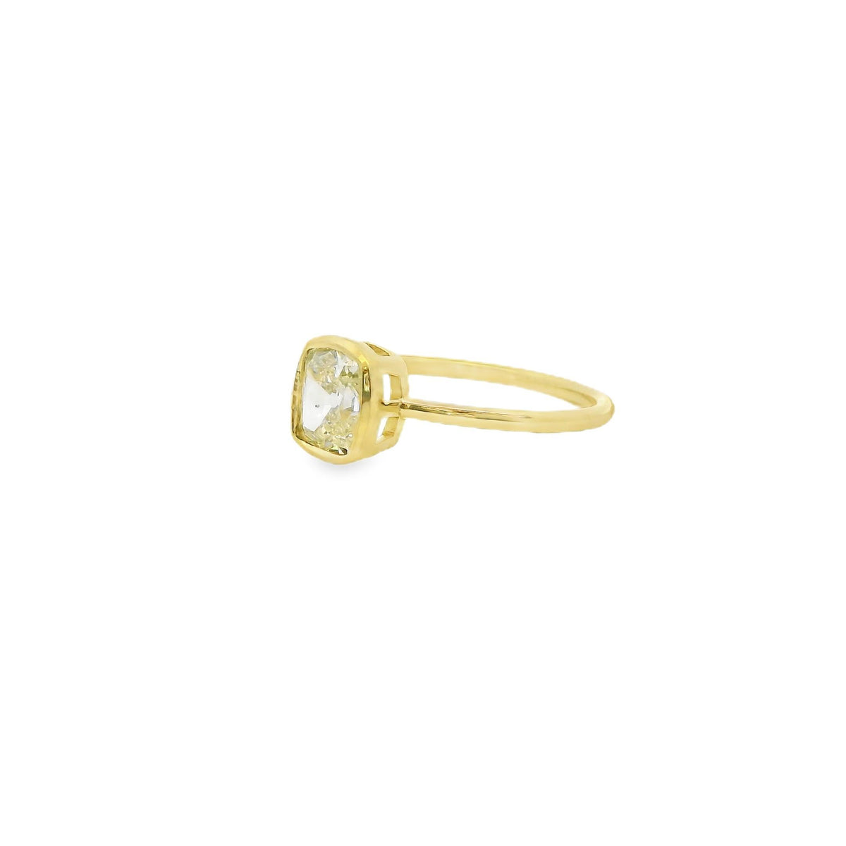 1.06 carat Old Mine Cut Diamond Bezel Set 18k Yellow Gold Engagement Ring