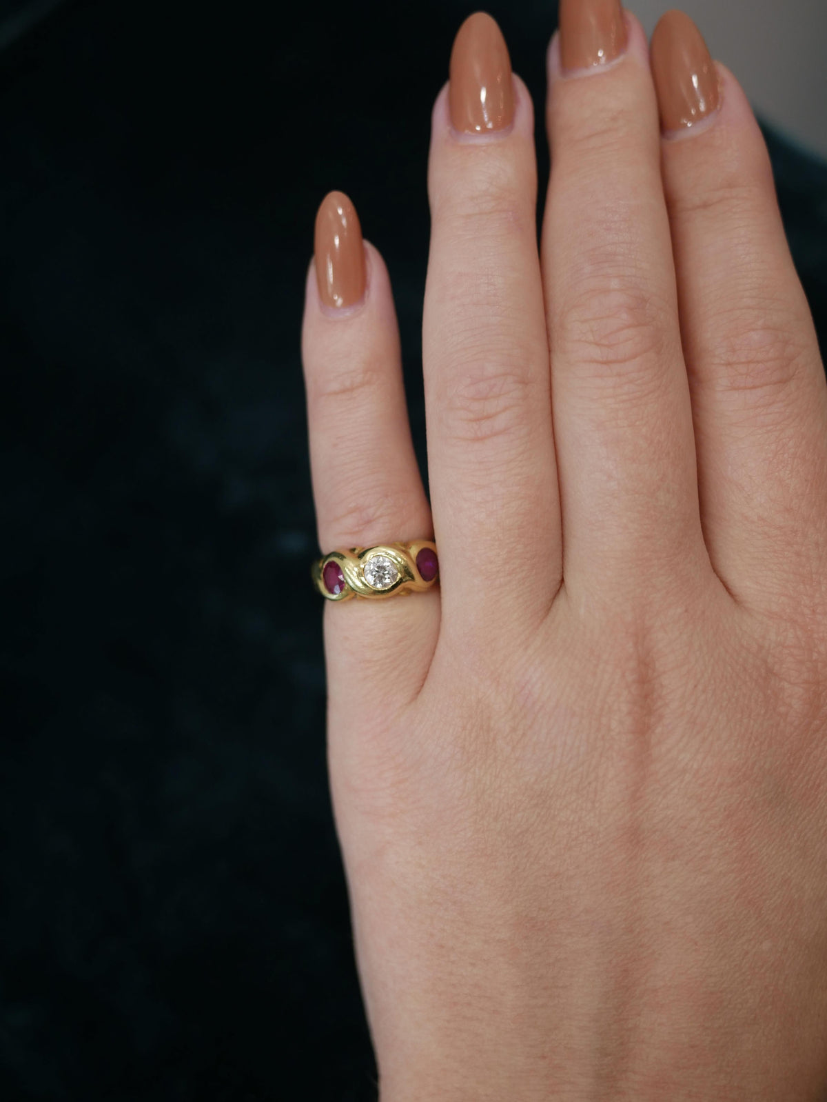 Vintage Diamond Ruby 18k Yellow Gold Pinky Ring