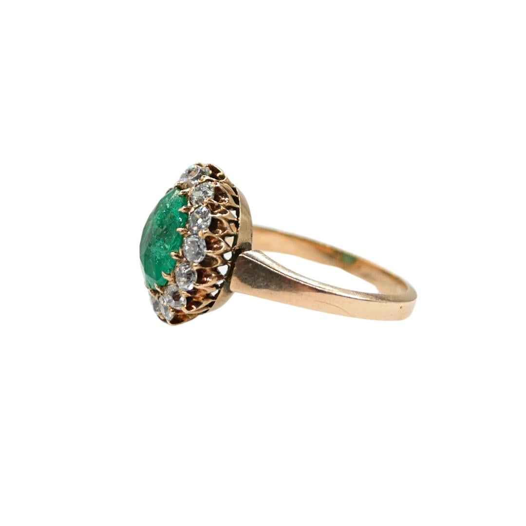 Victorian GIA 2.75 Carat Colombian Emerald Old Mine Diamond Gold Cluster Ring