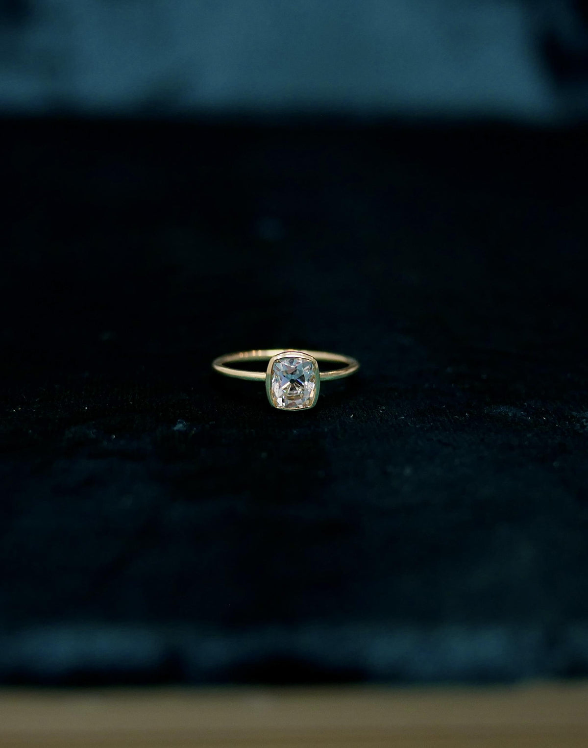 1.06 carat Old Mine Cut Diamond Bezel Set 18k Yellow Gold Engagement Ring