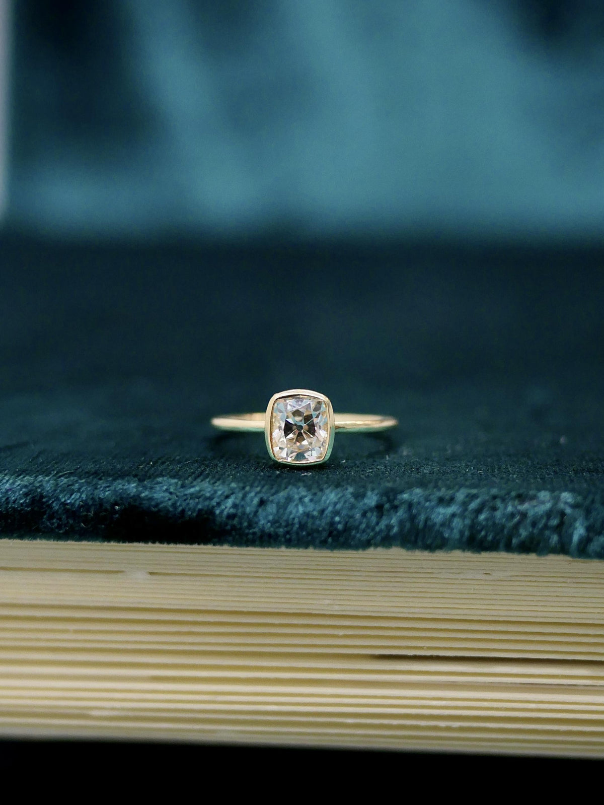 1.06 carat Old Mine Cut Diamond Bezel Set 18k Yellow Gold Engagement Ring