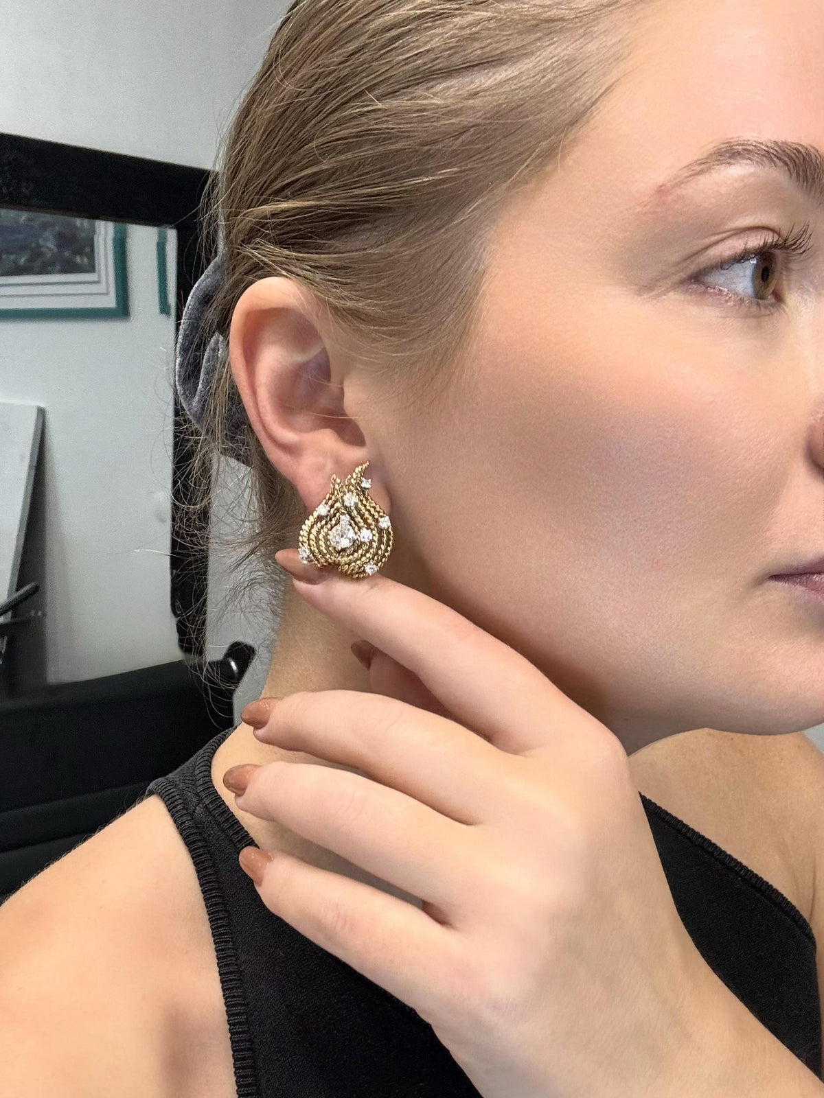Vintage 2.00ctw Old Cut Diamond 14k Yellow Gold Clip‑On Earrings