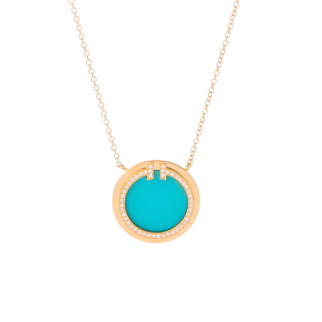 Tiffany & Co. Tiffany T Turquoise & Diamond Circle Pendant Necklace in 18k Gold