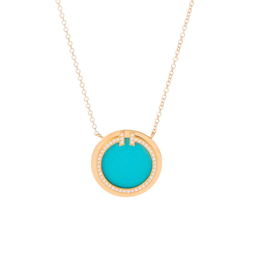Tiffany & Co. Tiffany T Turquoise & Diamond Circle Pendant Necklace in 18k Gold