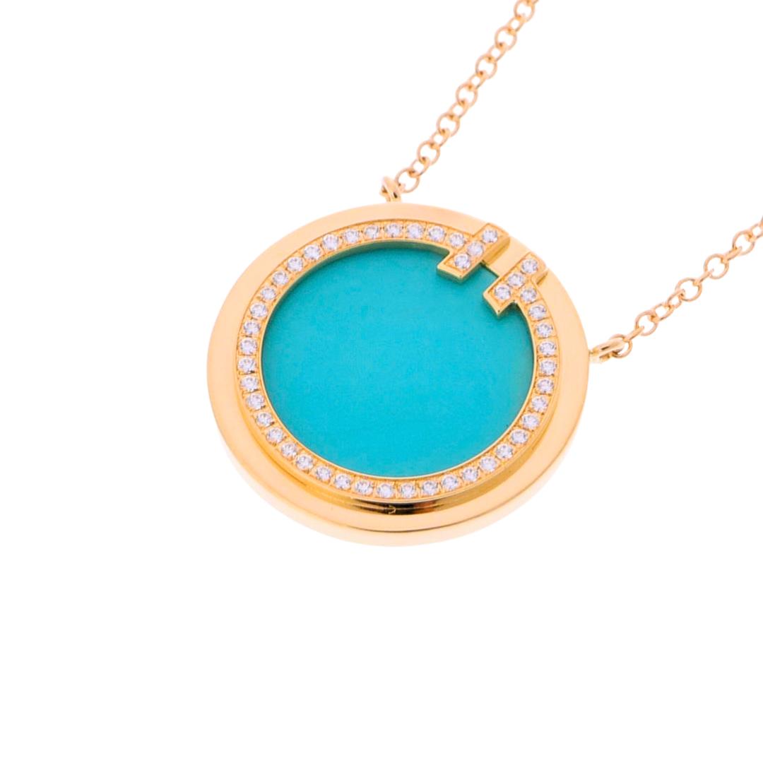 Tiffany & Co. Tiffany T Turquoise & Diamond Circle Pendant Necklace in 18k Gold
