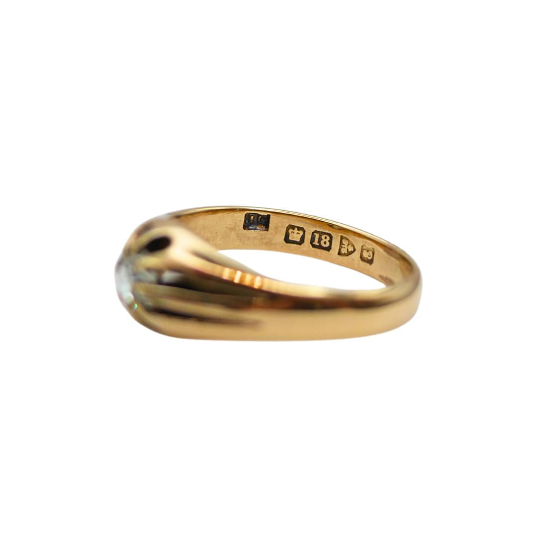 Victorian Chester 1870 Old Mine Cut Diamond Belcher Buttercup 18k Gold Ring