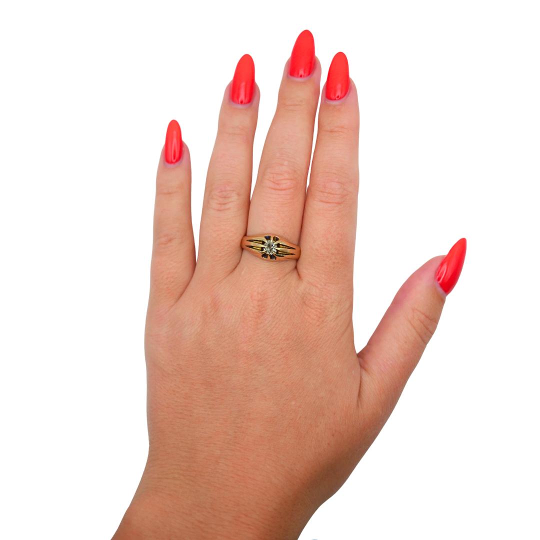 Victorian Chester 1870 Old Mine Cut Diamond Belcher Buttercup 18k Gold Ring