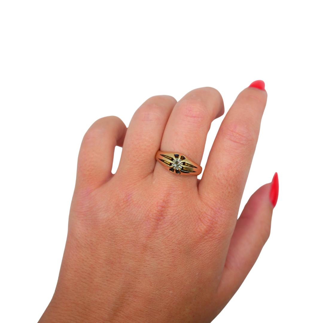 Victorian Chester 1870 Old Mine Cut Diamond Belcher Buttercup 18k Gold Ring