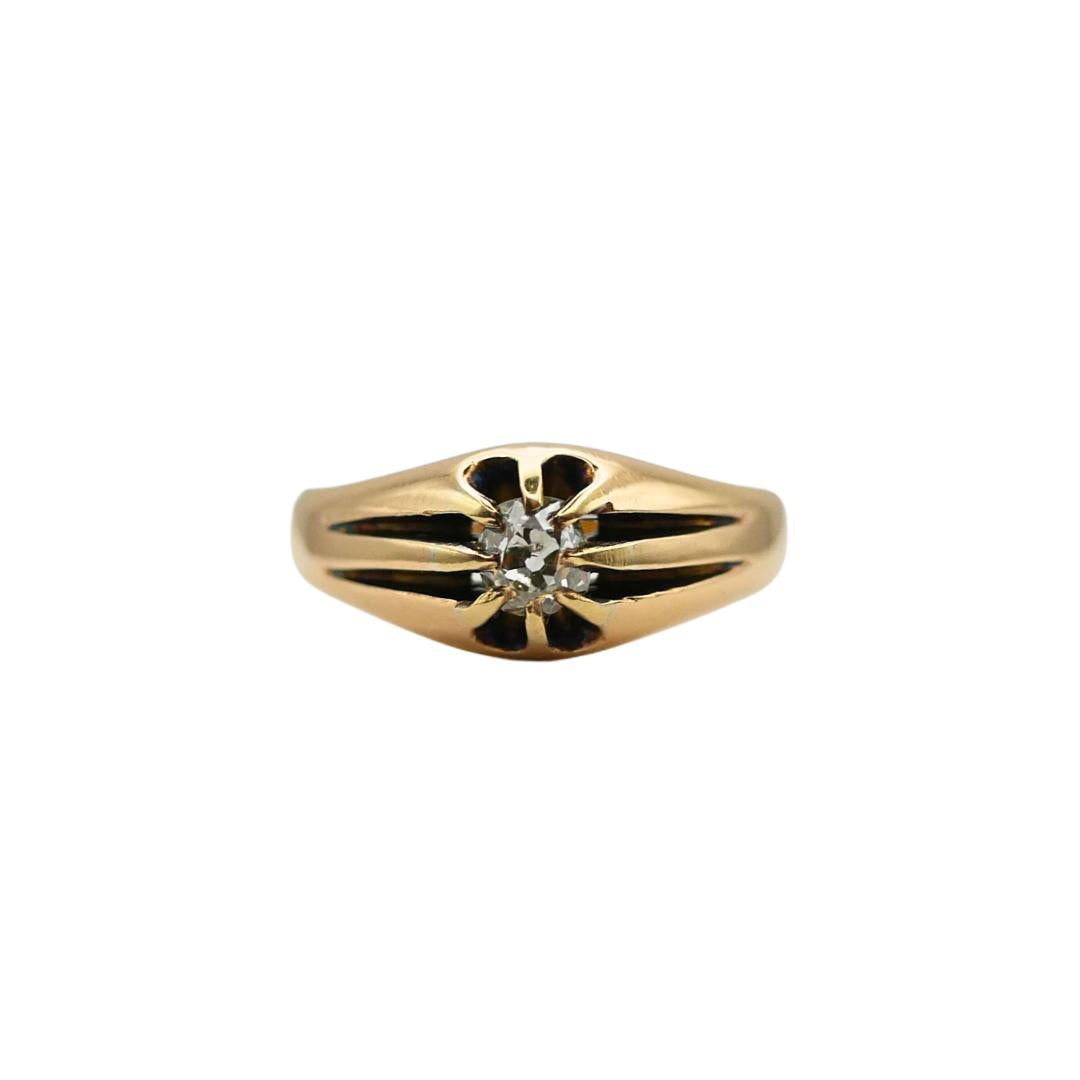 Victorian Chester 1870 Old Mine Cut Diamond Belcher Buttercup 18k Gold Ring