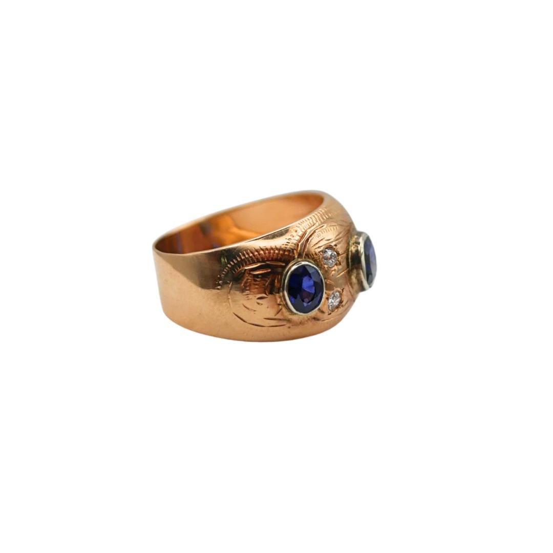 Victorian Sapphire Old Cut Diamond Bezel Set 14k Gold Ring