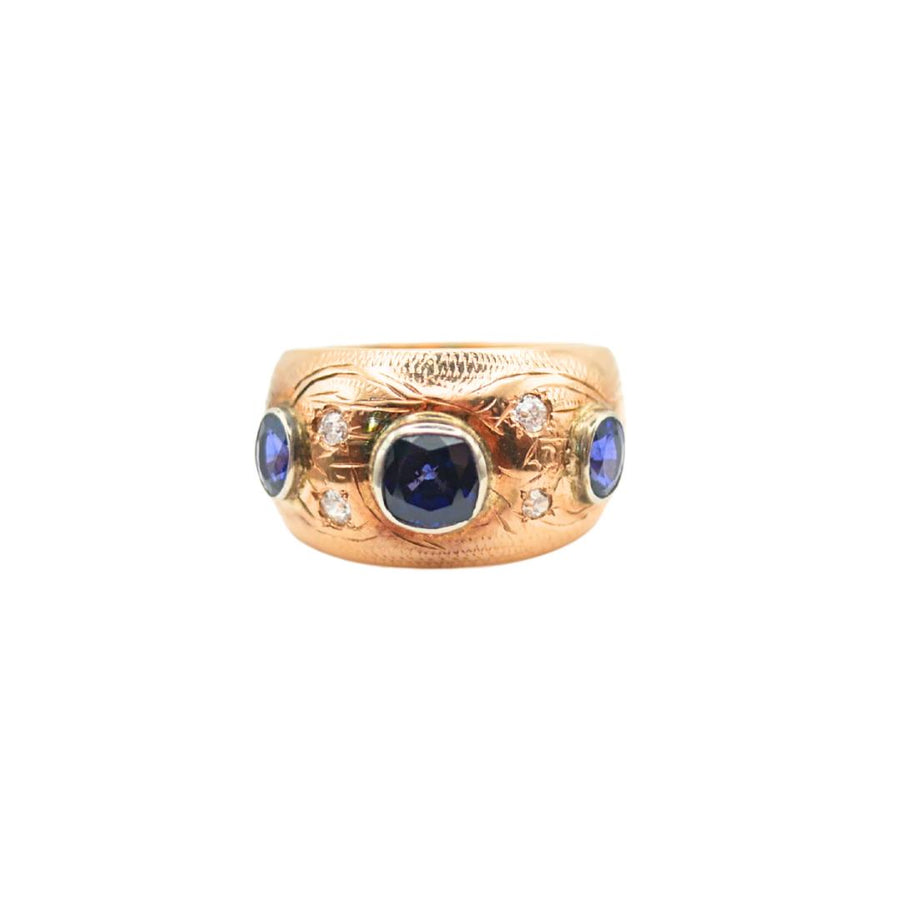 Imperial Pre‑Revolution Russian Sapphire & Old Cut Diamond Bezel‑Set 14k Gold Ring