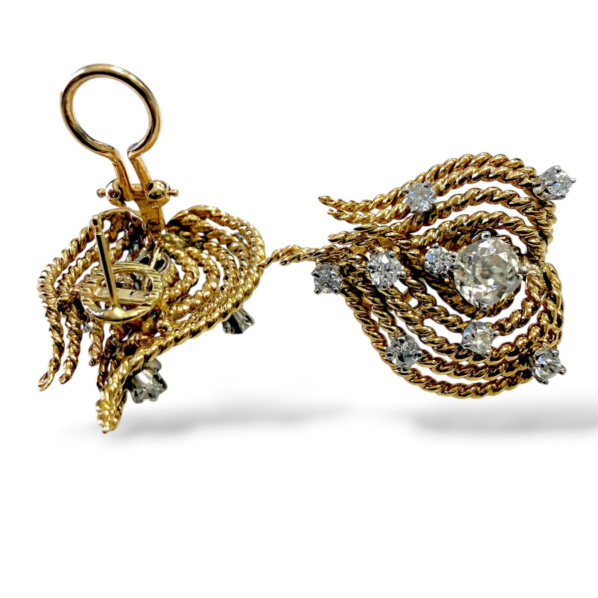 Vintage 2.00ctw Old Cut Diamond 14k Yellow Gold Clip‑On Earrings