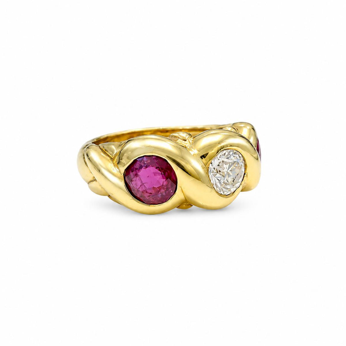 Vintage Diamond Ruby 18k Yellow Gold Pinky Ring