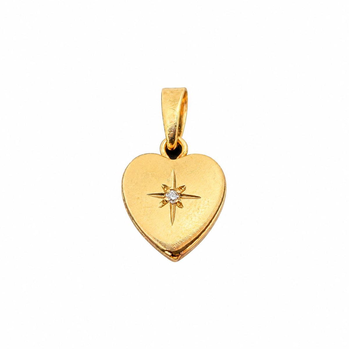 Vintage Starburst Diamond Heart Locket Pendant in 14k Gold
